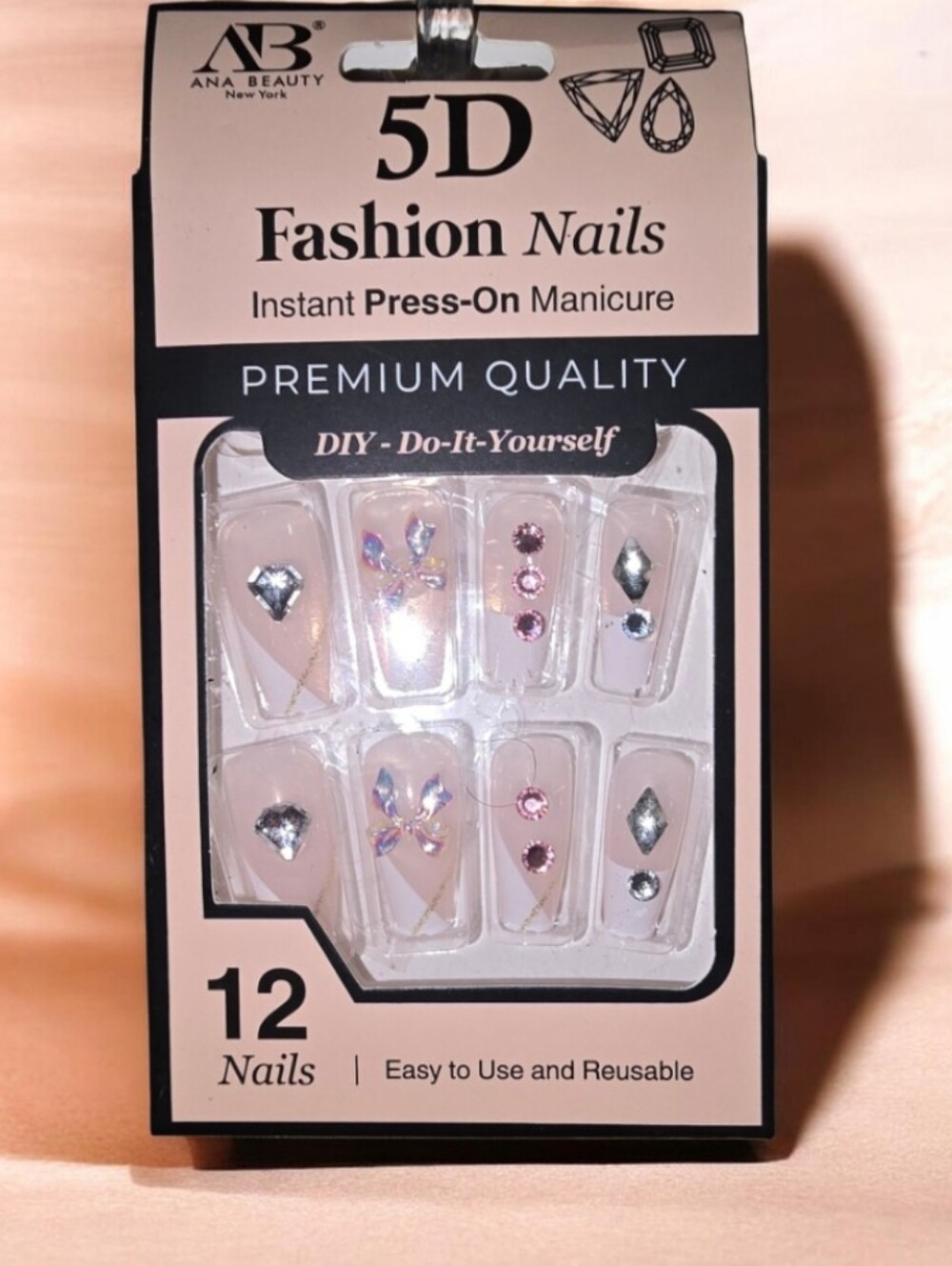 #2 Ana Beauty 5D Fashion Press-On Nails - Pink Crystal Accent